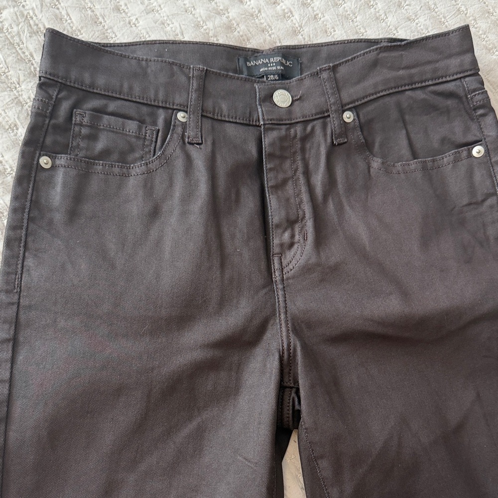 Banana Republic Chocolate Brown Jeans Size 28/6 High-Rise Slim Cut❤️ - Picture 4 of 7